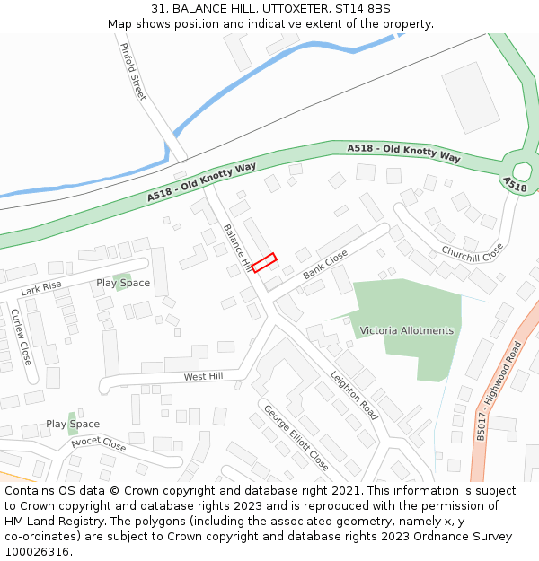 31, BALANCE HILL, UTTOXETER, ST14 8BS: Location map and indicative extent of plot