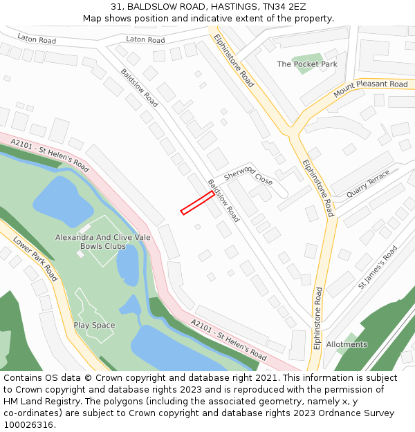 31, BALDSLOW ROAD, HASTINGS, TN34 2EZ: Location map and indicative extent of plot