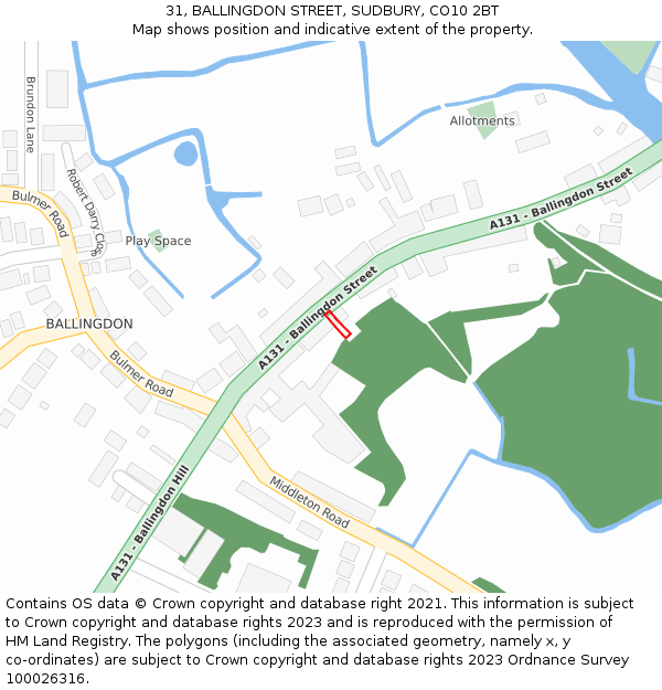 31, BALLINGDON STREET, SUDBURY, CO10 2BT: Location map and indicative extent of plot