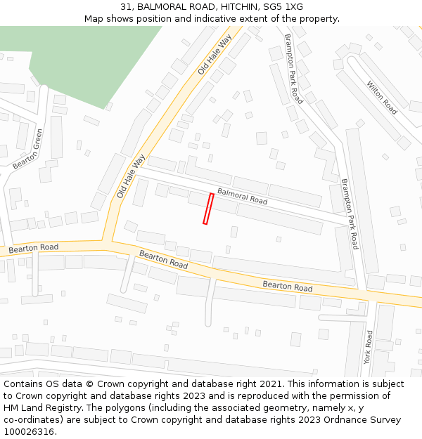 31, BALMORAL ROAD, HITCHIN, SG5 1XG: Location map and indicative extent of plot
