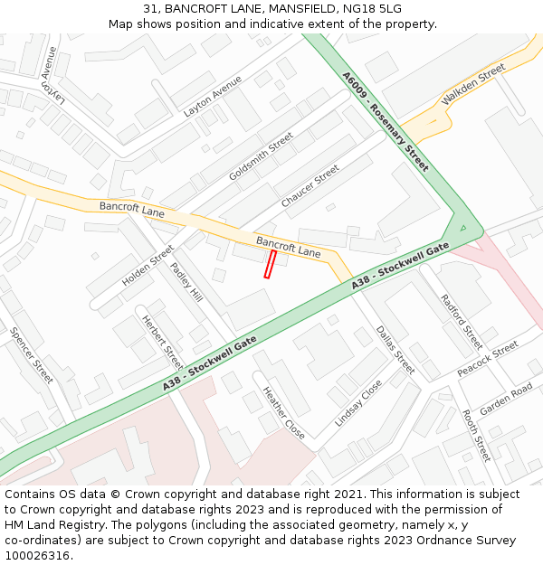 31, BANCROFT LANE, MANSFIELD, NG18 5LG: Location map and indicative extent of plot