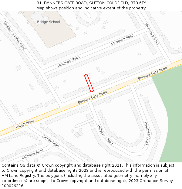 31, BANNERS GATE ROAD, SUTTON COLDFIELD, B73 6TY: Location map and indicative extent of plot