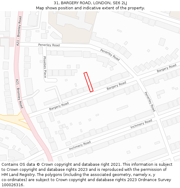31, BARGERY ROAD, LONDON, SE6 2LJ: Location map and indicative extent of plot