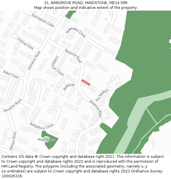 31, BARGROVE ROAD, MAIDSTONE, ME14 5RR: Location map and indicative extent of plot