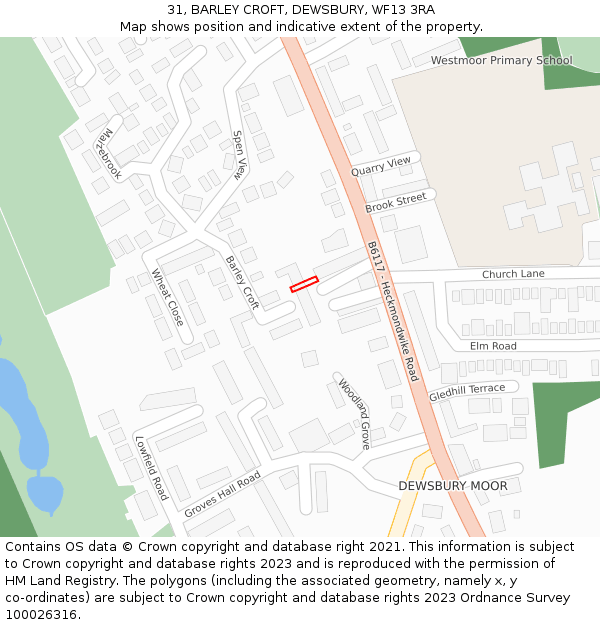 31, BARLEY CROFT, DEWSBURY, WF13 3RA: Location map and indicative extent of plot