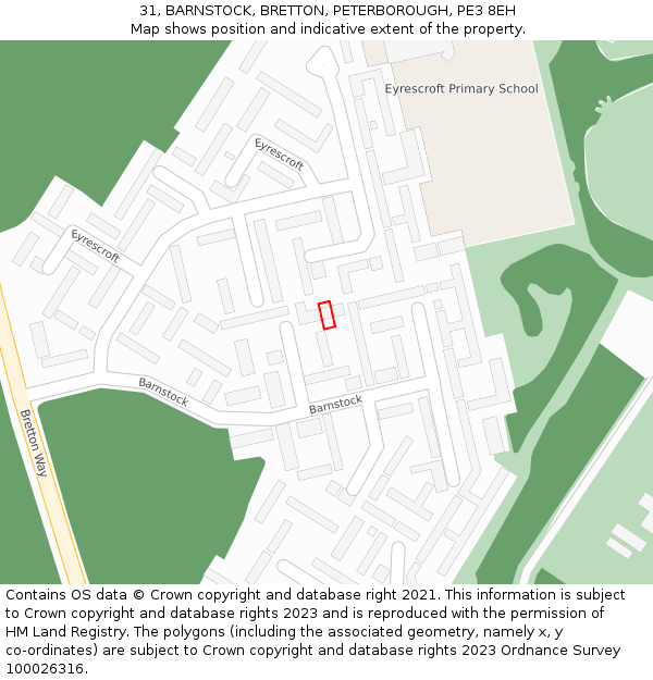 31, BARNSTOCK, BRETTON, PETERBOROUGH, PE3 8EH: Location map and indicative extent of plot