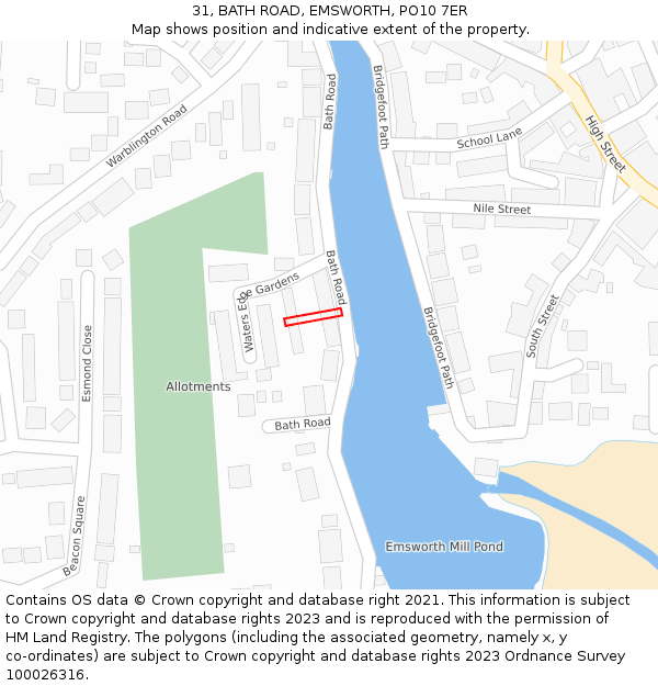 31, BATH ROAD, EMSWORTH, PO10 7ER: Location map and indicative extent of plot