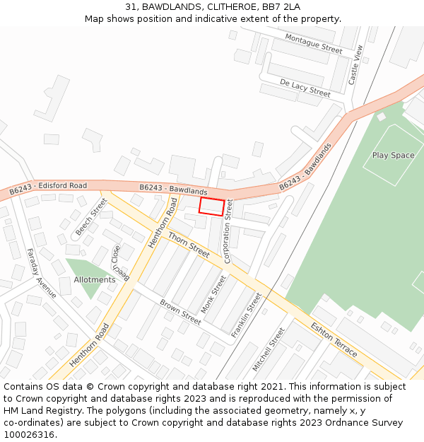 31, BAWDLANDS, CLITHEROE, BB7 2LA: Location map and indicative extent of plot