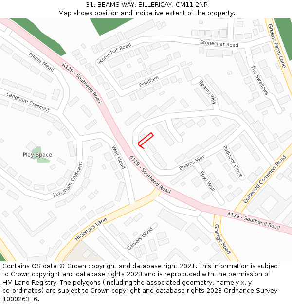 31, BEAMS WAY, BILLERICAY, CM11 2NP: Location map and indicative extent of plot
