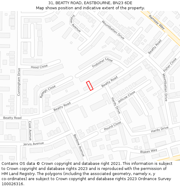 31, BEATTY ROAD, EASTBOURNE, BN23 6DE: Location map and indicative extent of plot