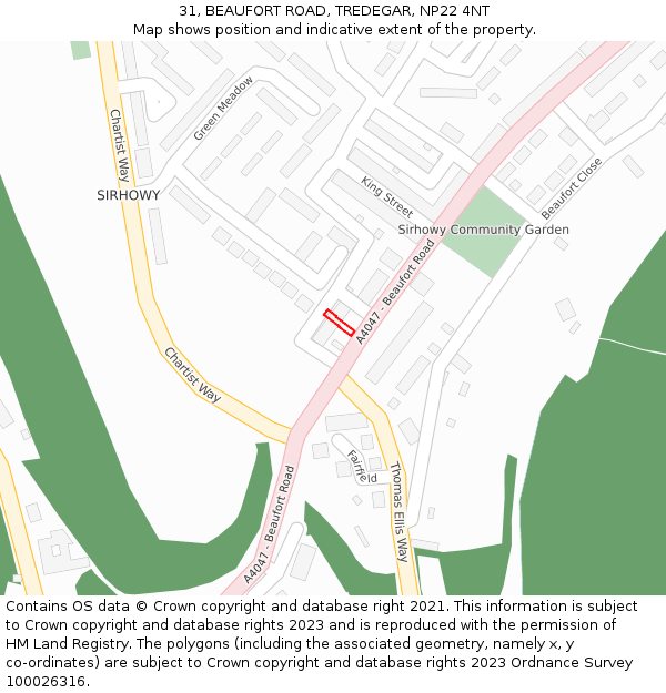 31, BEAUFORT ROAD, TREDEGAR, NP22 4NT: Location map and indicative extent of plot
