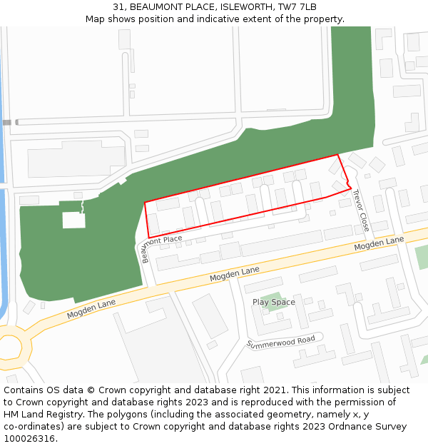 31, BEAUMONT PLACE, ISLEWORTH, TW7 7LB: Location map and indicative extent of plot