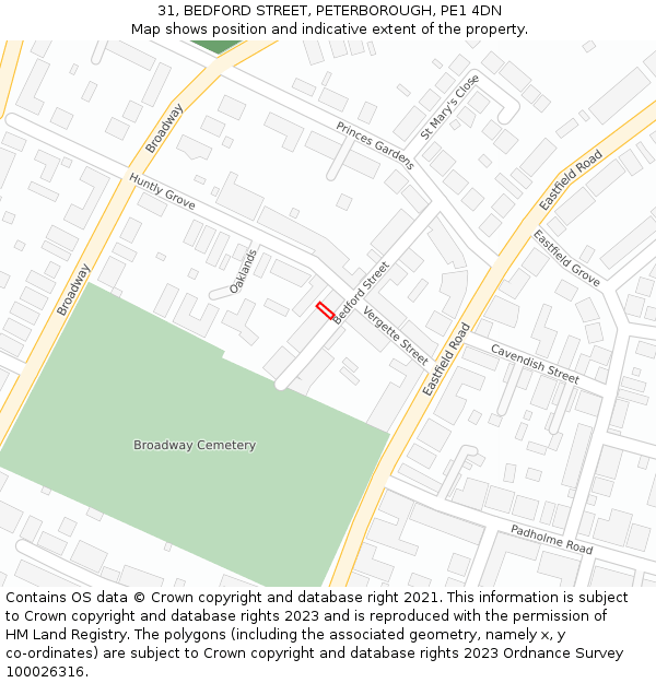 31, BEDFORD STREET, PETERBOROUGH, PE1 4DN: Location map and indicative extent of plot