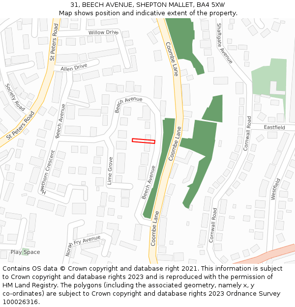 31, BEECH AVENUE, SHEPTON MALLET, BA4 5XW: Location map and indicative extent of plot