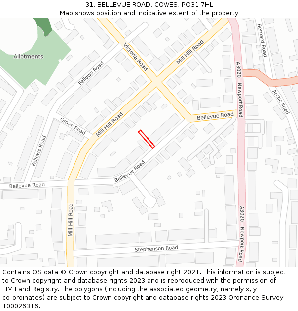 31, BELLEVUE ROAD, COWES, PO31 7HL: Location map and indicative extent of plot