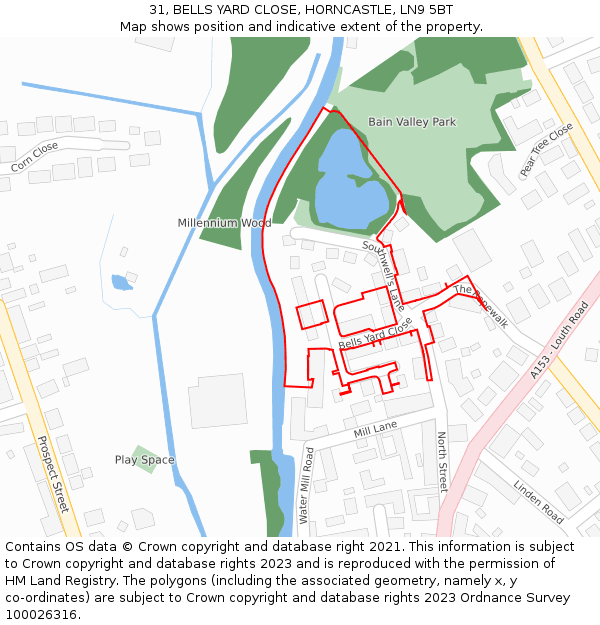31, BELLS YARD CLOSE, HORNCASTLE, LN9 5BT: Location map and indicative extent of plot