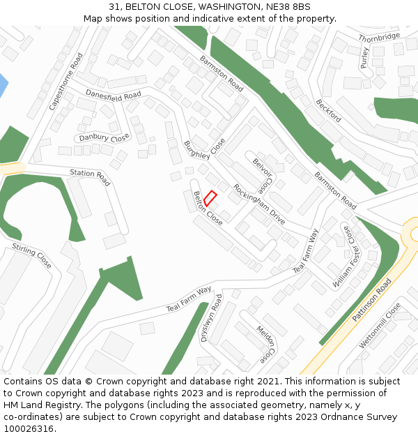 31, BELTON CLOSE, WASHINGTON, NE38 8BS: Location map and indicative extent of plot