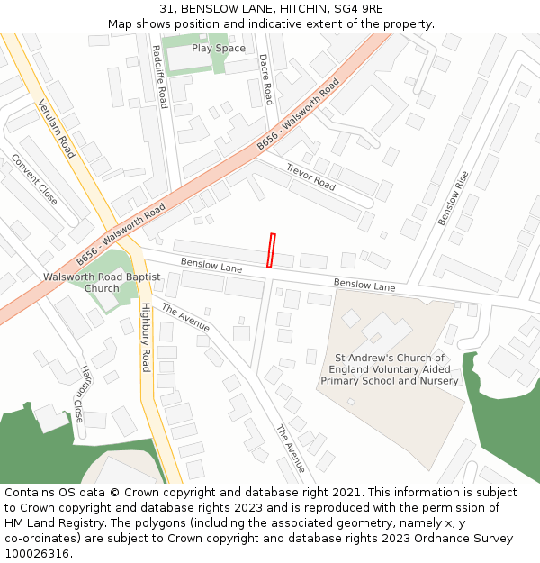 31, BENSLOW LANE, HITCHIN, SG4 9RE: Location map and indicative extent of plot
