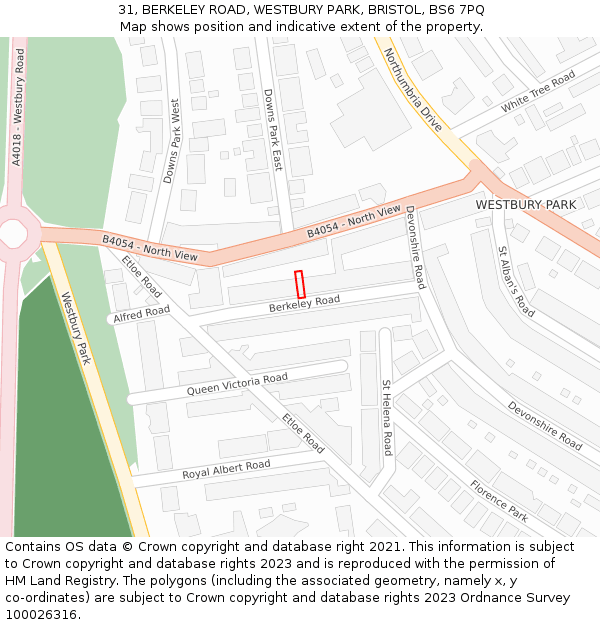 31, BERKELEY ROAD, WESTBURY PARK, BRISTOL, BS6 7PQ: Location map and indicative extent of plot