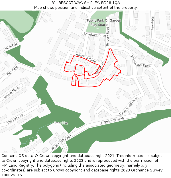 31, BESCOT WAY, SHIPLEY, BD18 1QA: Location map and indicative extent of plot
