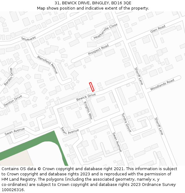 31, BEWICK DRIVE, BINGLEY, BD16 3QE: Location map and indicative extent of plot