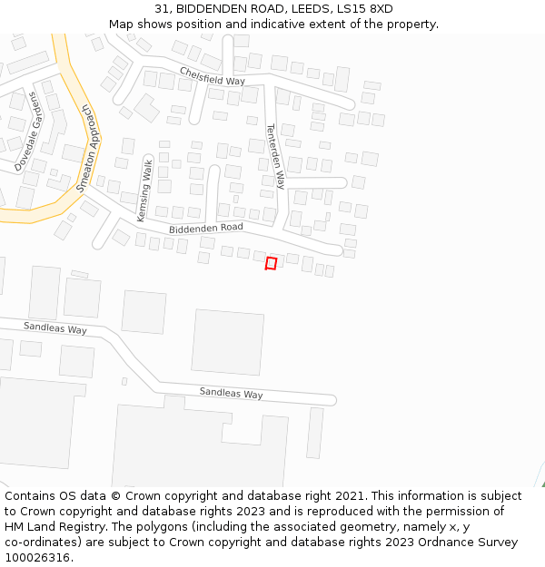 31, BIDDENDEN ROAD, LEEDS, LS15 8XD: Location map and indicative extent of plot