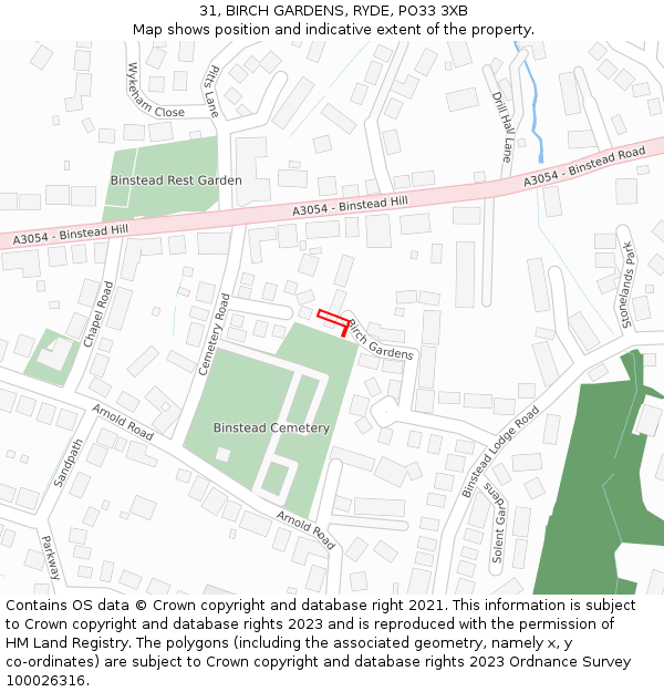 31, BIRCH GARDENS, RYDE, PO33 3XB: Location map and indicative extent of plot