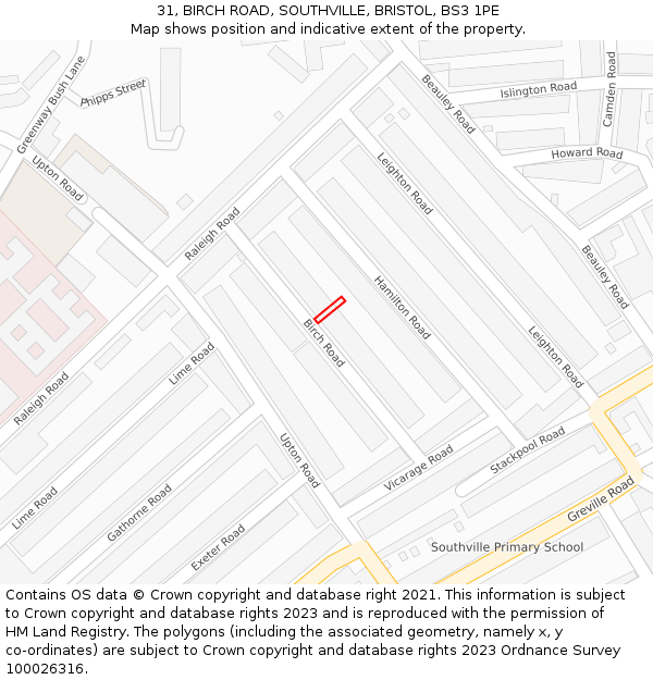 31, BIRCH ROAD, SOUTHVILLE, BRISTOL, BS3 1PE: Location map and indicative extent of plot