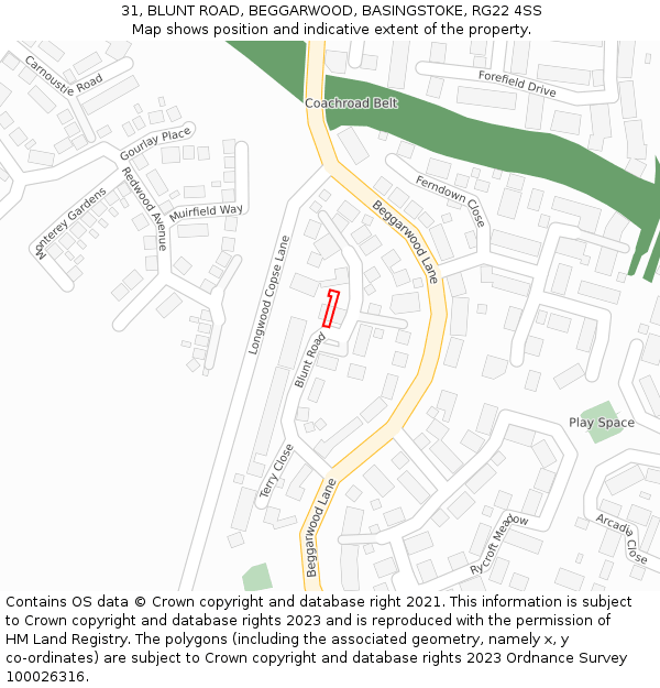 31, BLUNT ROAD, BEGGARWOOD, BASINGSTOKE, RG22 4SS: Location map and indicative extent of plot
