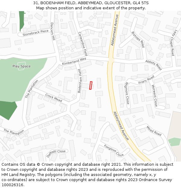 31, BODENHAM FIELD, ABBEYMEAD, GLOUCESTER, GL4 5TS: Location map and indicative extent of plot