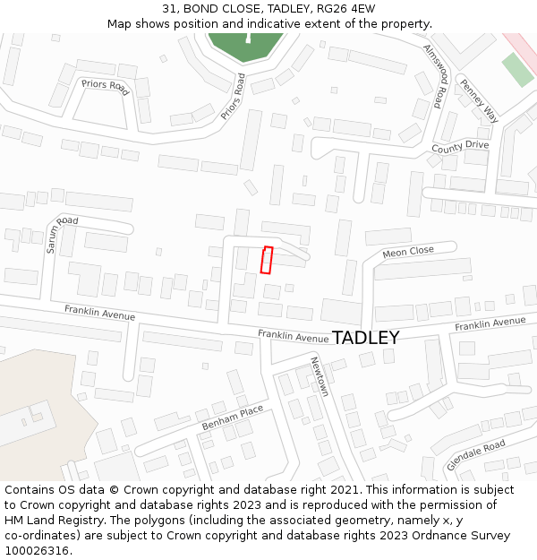 31, BOND CLOSE, TADLEY, RG26 4EW: Location map and indicative extent of plot