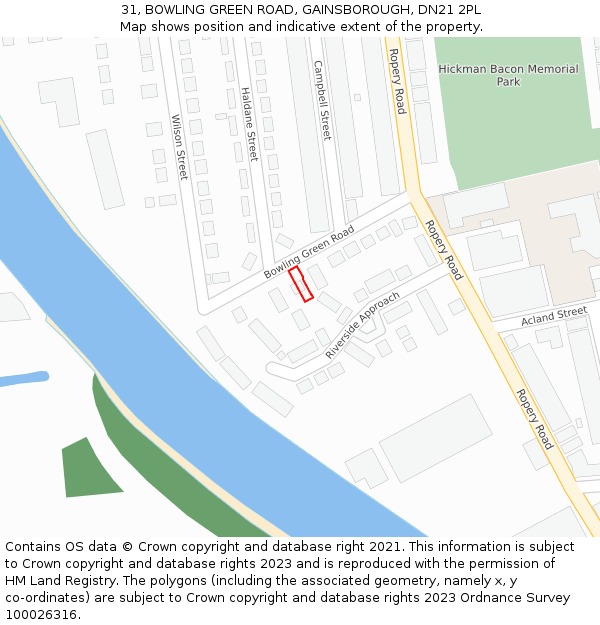 31, BOWLING GREEN ROAD, GAINSBOROUGH, DN21 2PL: Location map and indicative extent of plot
