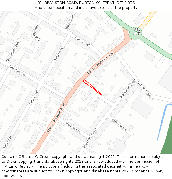 31, BRANSTON ROAD, BURTON-ON-TRENT, DE14 3BS: Location map and indicative extent of plot