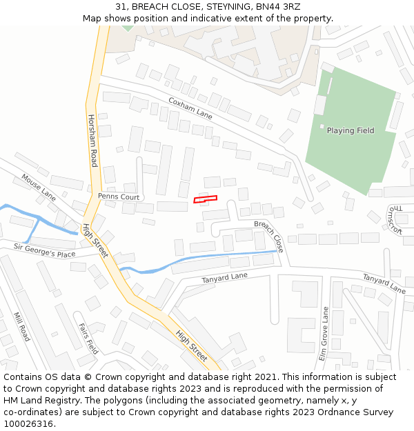 31, BREACH CLOSE, STEYNING, BN44 3RZ: Location map and indicative extent of plot