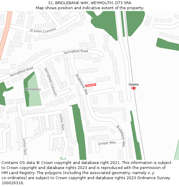 31, BRIDLEBANK WAY, WEYMOUTH, DT3 5RA: Location map and indicative extent of plot