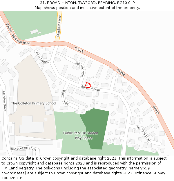 31, BROAD HINTON, TWYFORD, READING, RG10 0LP: Location map and indicative extent of plot