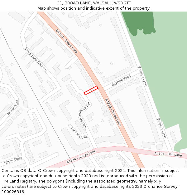 31, BROAD LANE, WALSALL, WS3 2TF: Location map and indicative extent of plot