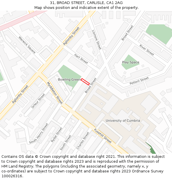 31, BROAD STREET, CARLISLE, CA1 2AG: Location map and indicative extent of plot