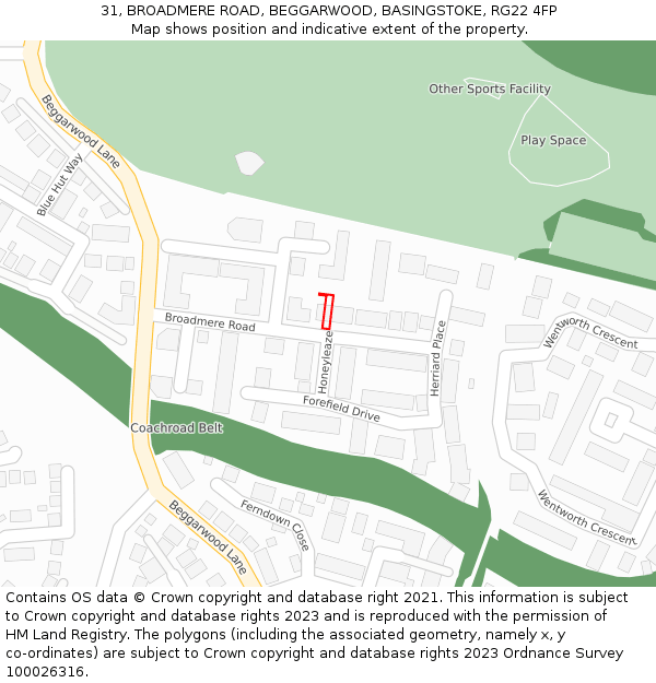 31, BROADMERE ROAD, BEGGARWOOD, BASINGSTOKE, RG22 4FP: Location map and indicative extent of plot