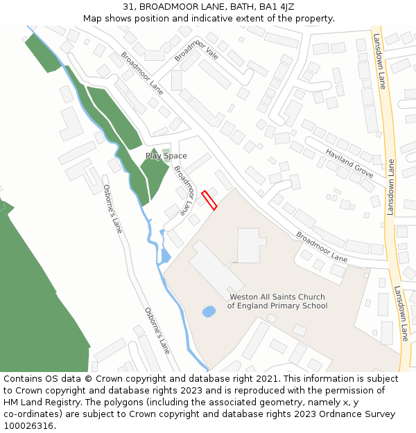 31, BROADMOOR LANE, BATH, BA1 4JZ: Location map and indicative extent of plot