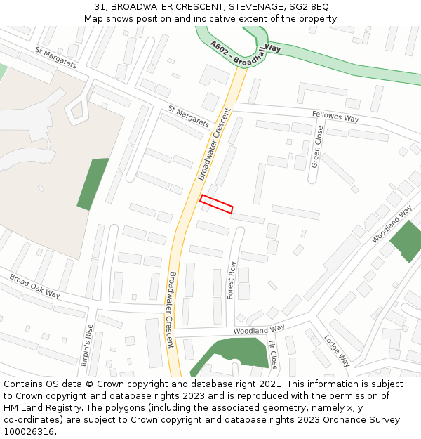 31, BROADWATER CRESCENT, STEVENAGE, SG2 8EQ: Location map and indicative extent of plot