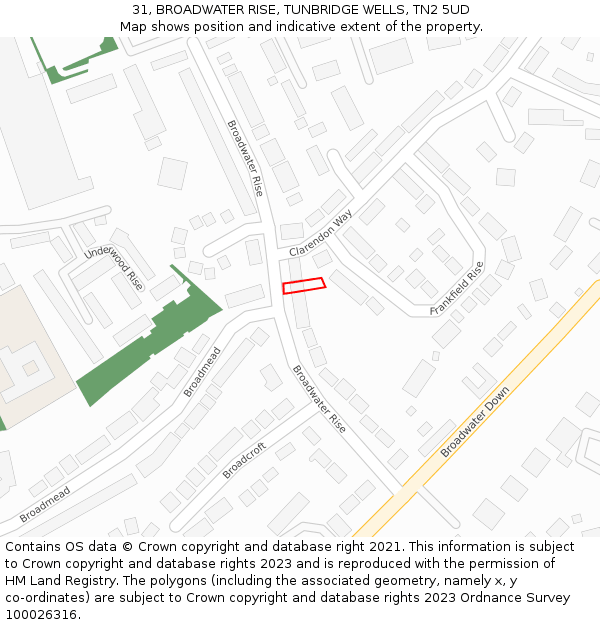 31, BROADWATER RISE, TUNBRIDGE WELLS, TN2 5UD: Location map and indicative extent of plot