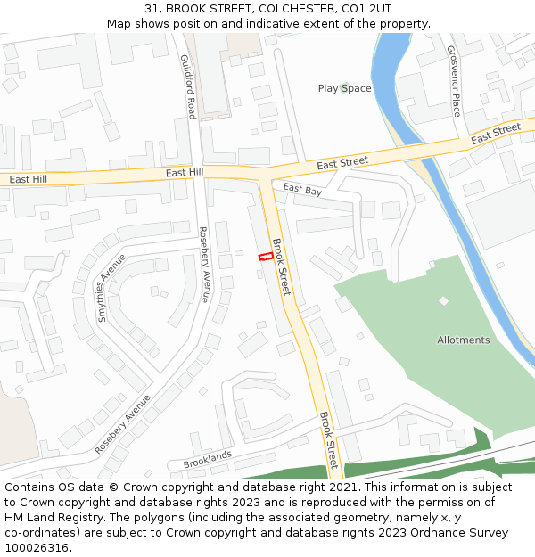 31, BROOK STREET, COLCHESTER, CO1 2UT: Location map and indicative extent of plot