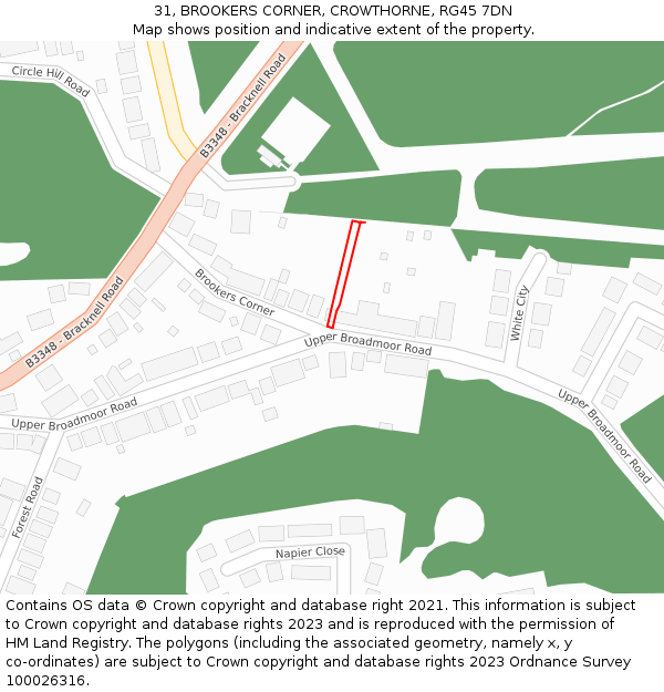 31, BROOKERS CORNER, CROWTHORNE, RG45 7DN: Location map and indicative extent of plot