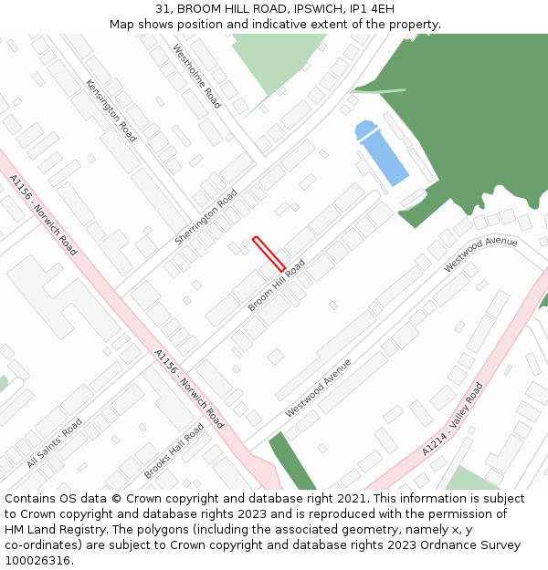 31, BROOM HILL ROAD, IPSWICH, IP1 4EH: Location map and indicative extent of plot
