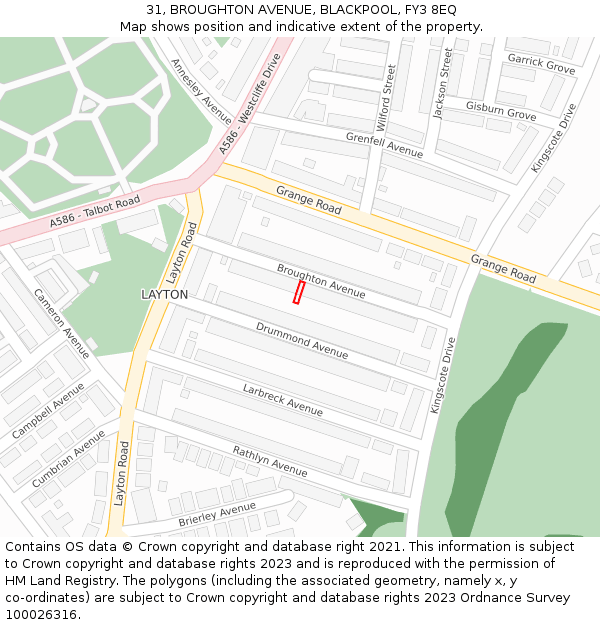 31, BROUGHTON AVENUE, BLACKPOOL, FY3 8EQ: Location map and indicative extent of plot