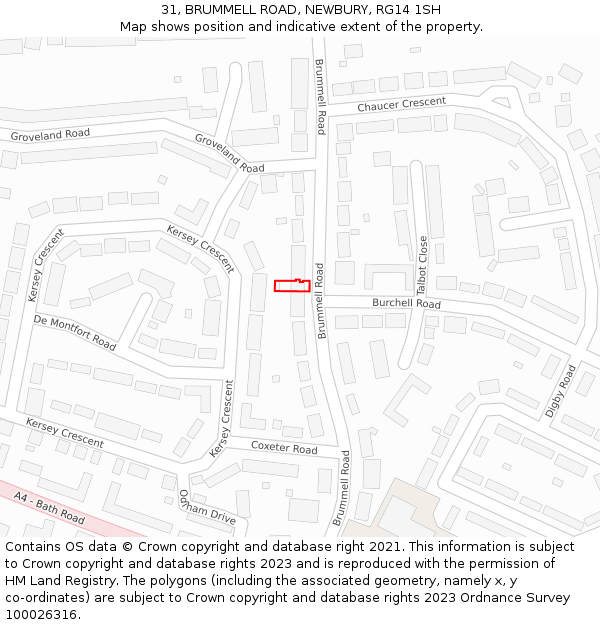 31, BRUMMELL ROAD, NEWBURY, RG14 1SH: Location map and indicative extent of plot