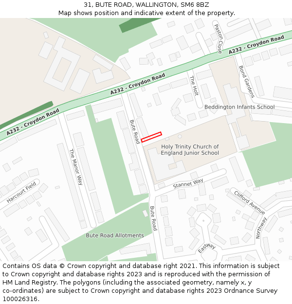 31, BUTE ROAD, WALLINGTON, SM6 8BZ: Location map and indicative extent of plot