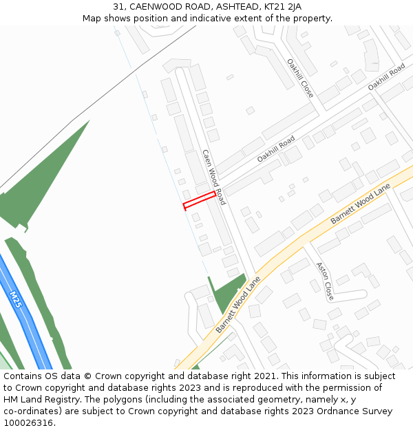 31, CAENWOOD ROAD, ASHTEAD, KT21 2JA: Location map and indicative extent of plot