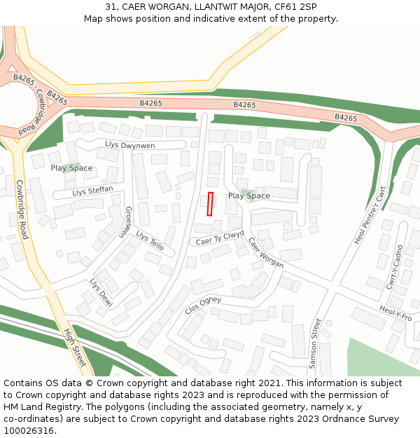 31, CAER WORGAN, LLANTWIT MAJOR, CF61 2SP: Location map and indicative extent of plot